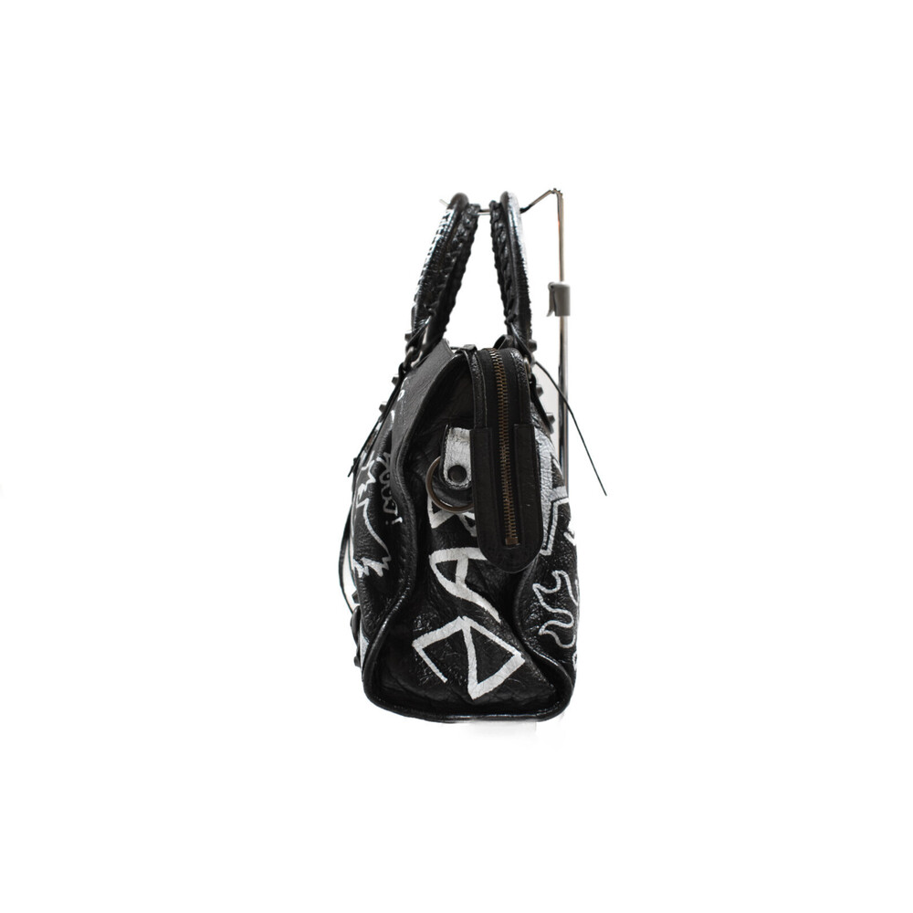 BALENCIAGA Graffiti Classic City Handbag Black Leather Rare No Shoulder Strap - Picture 3 of 7